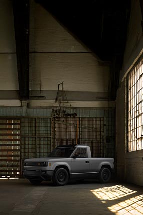2027 Slate Truck EV phone wallpaper thumbnail.